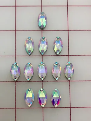 Rhinestones - 9x18mm Czech Bright-Cut Crystal AB Navette Sew-On