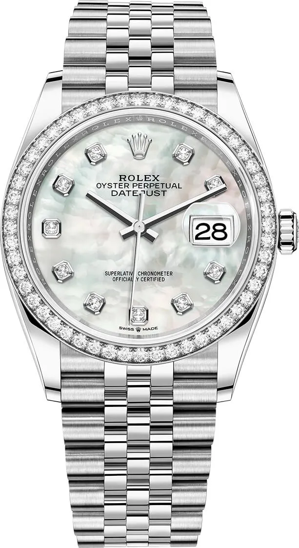 Rolex Datejust 36 Mother of Pearl Diamond Dial Diamond Bezel steel - 36mm Jubilee Bracelet (Reference #126284rbr)