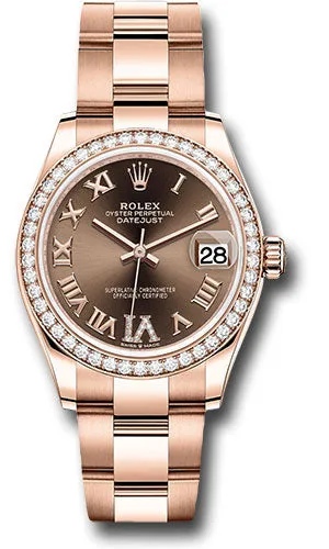 Rolex Everose Gold Datejust 31 Watch - Diamond Bezel - Chocolate Diamond Six Dial - Oyster Bracelet 278285RBR chodr6o