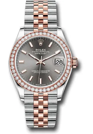 Rolex Steel and Everose Gold Datejust 31 Watch - 46 Diamond Bezel - Dark Rhodium Index Dial - Jubilee Bracelet 278381RBR dkrhij