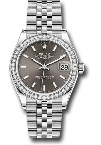 Rolex Steel and White Gold Datejust 31 Watch - Diamond Bezel - Dark Grey Index Dial - Jubilee Bracelet - 278384RBR dkgij