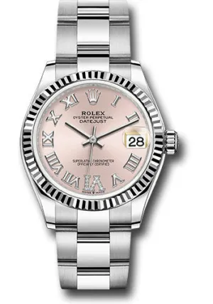 Rolex Steel and White Gold Datejust 31 Watch - Fluted Bezel - Pink Roman Diamond 6 Dial - Oyster Bracelet 278274 pdr6o