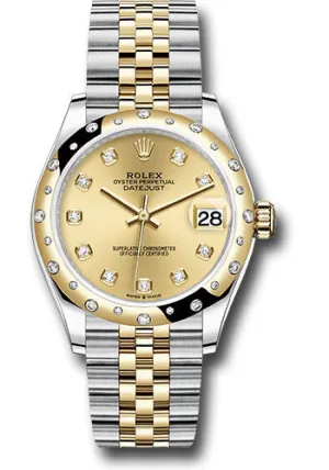 Rolex Steel and Yellow Gold Datejust 31 Watch - Domed Diamond Bezel - Champagne Diamond Dial - Jubilee Bracelet - 278343 chdj