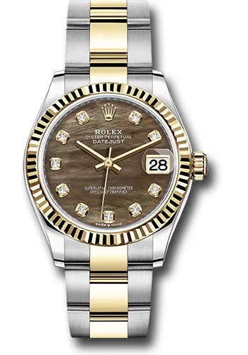 Rolex Steel and Yellow Gold Datejust 31 Watch - Fluted Bezel - Dark Mother-of-Pearl Diamond Dial - Oyster Bracelet 278273 dkmdo