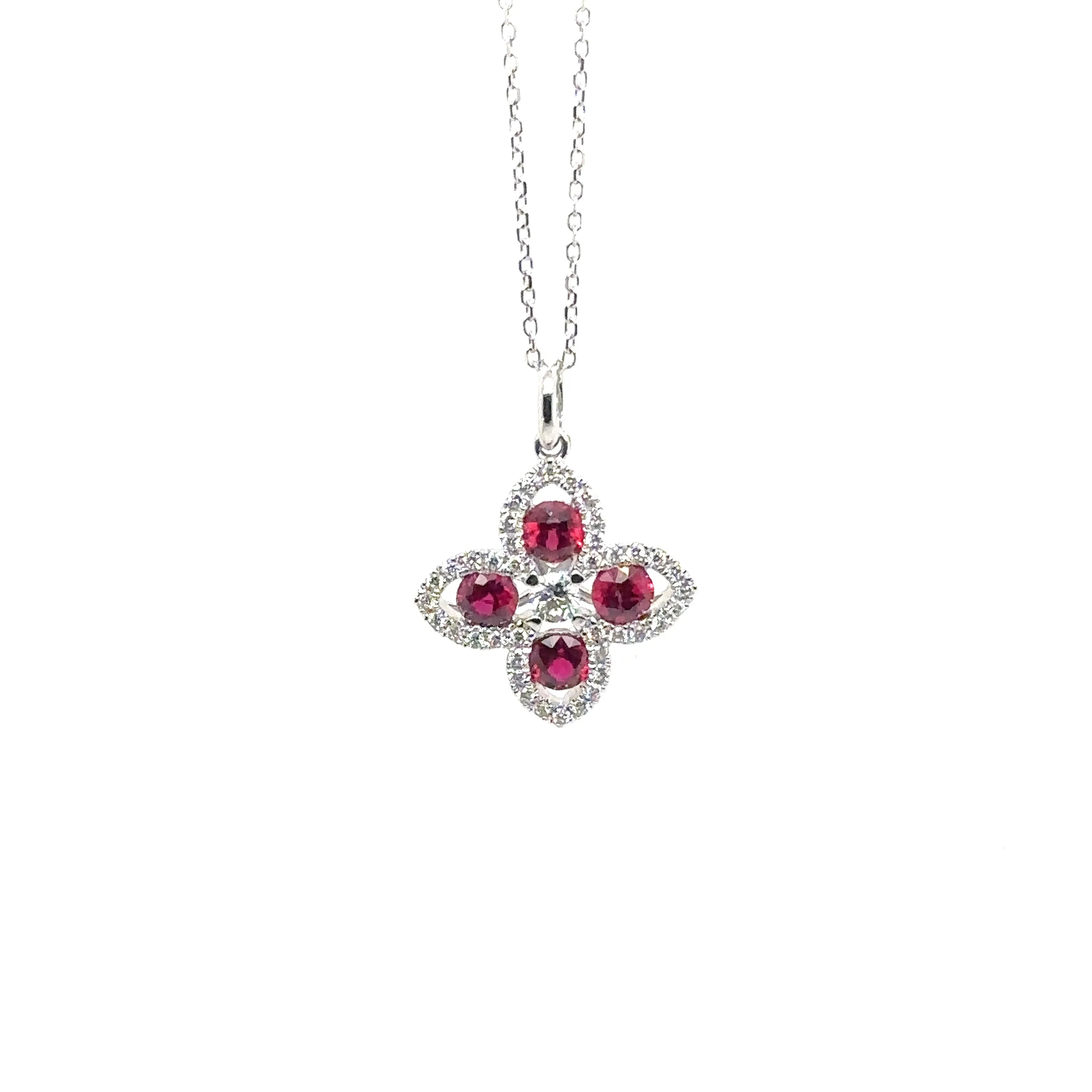 Ruby & Diamond Clover White Gold Pendant