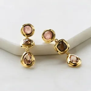 Scarlette Earring - Strawberry Quartz & Smokey Moganite