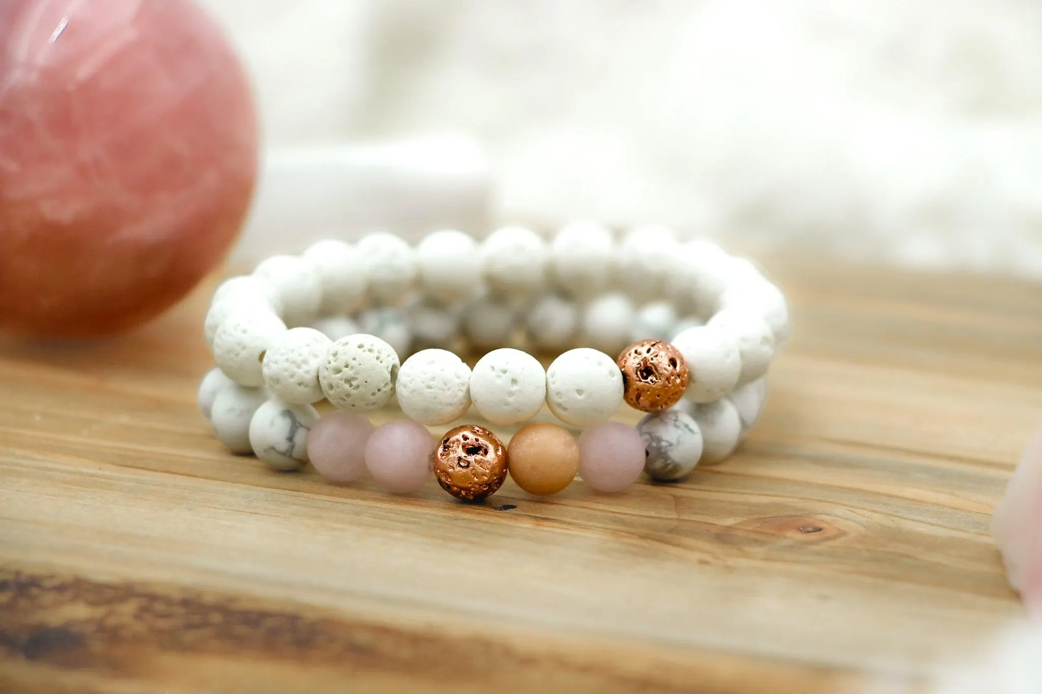 Self Love Rose Quartz   Howlite Gemstone Bracelet Set