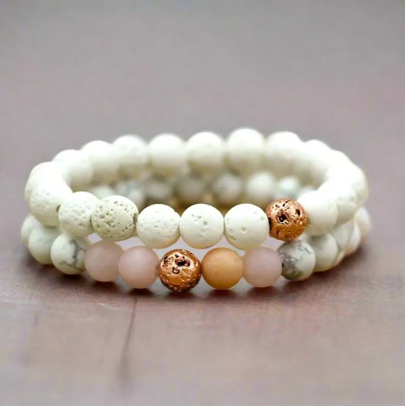 Self Love Rose Quartz   Howlite Gemstone Bracelet Set