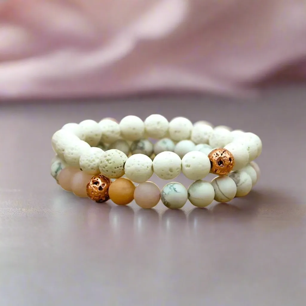 Self Love Rose Quartz   Howlite Gemstone Bracelet Set