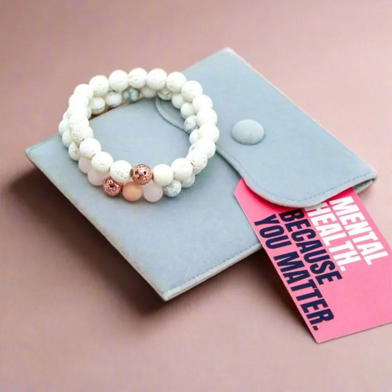 Self Love Rose Quartz   Howlite Gemstone Bracelet Set