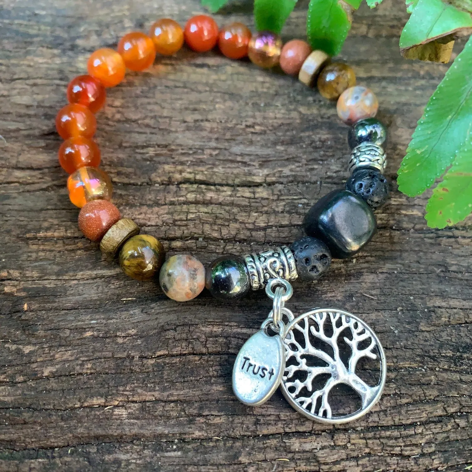 Shungite Amplified SACRAL Chakra Bracelet with Tree of Life Symbol and TRUST Charms ~ Small  [#14]