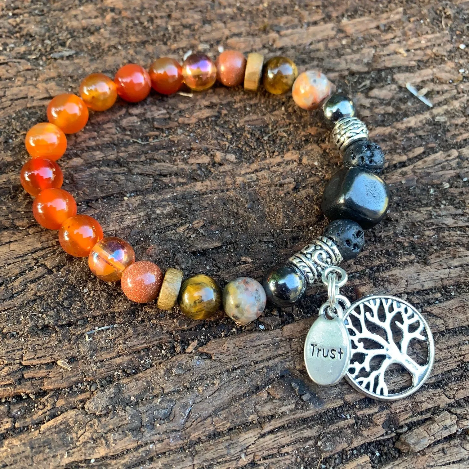 Shungite Amplified SACRAL Chakra Bracelet with Tree of Life Symbol and TRUST Charms ~ Small  [#14]