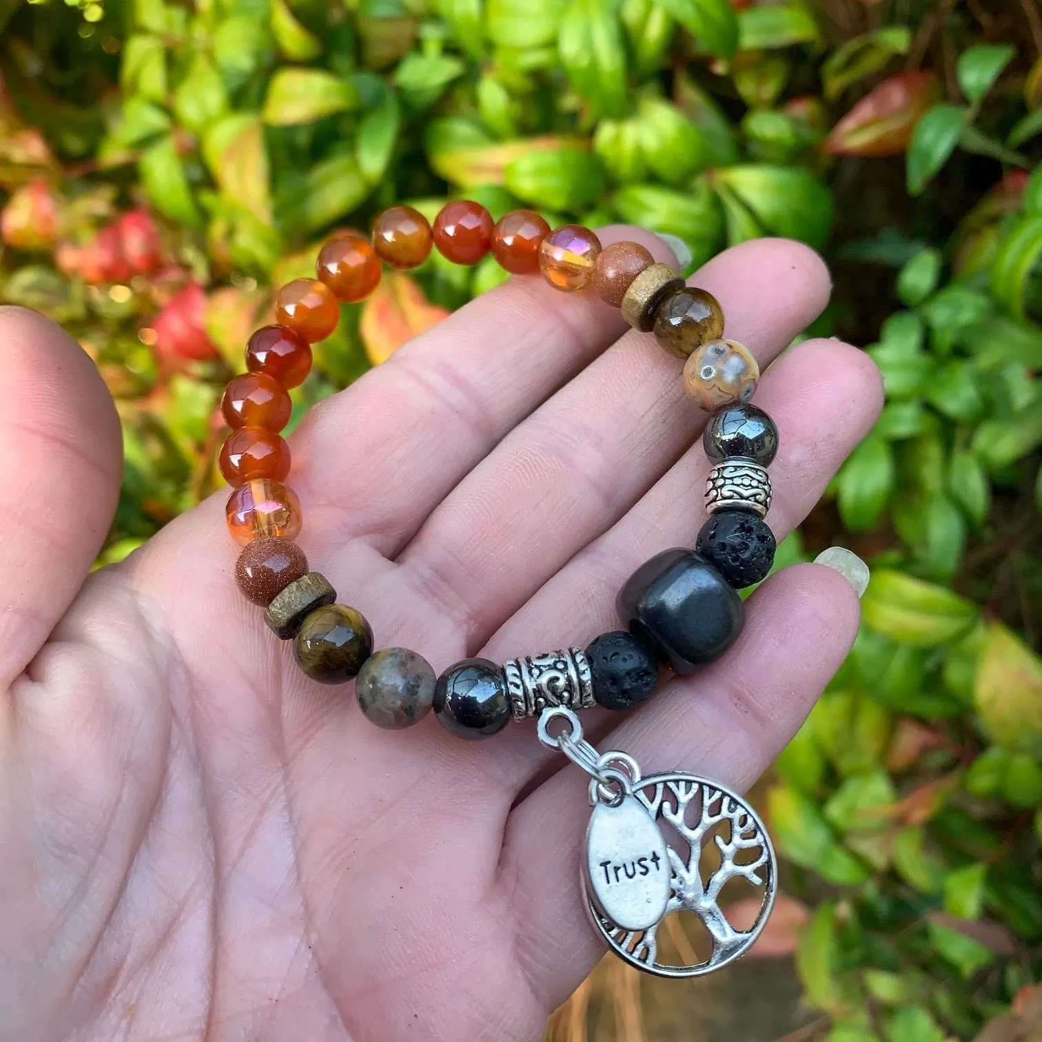 Shungite Amplified SACRAL Chakra Bracelet with Tree of Life Symbol and TRUST Charms ~ Small  [#14]