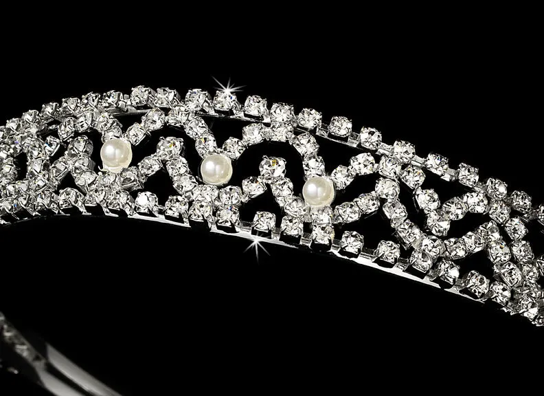 Silver Crystal Swirl Pearl Wedding Headband