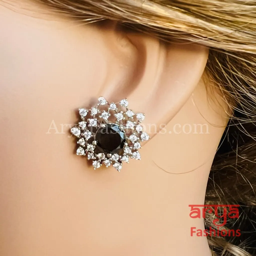 Silver CZ Studs with Monalisa Stones