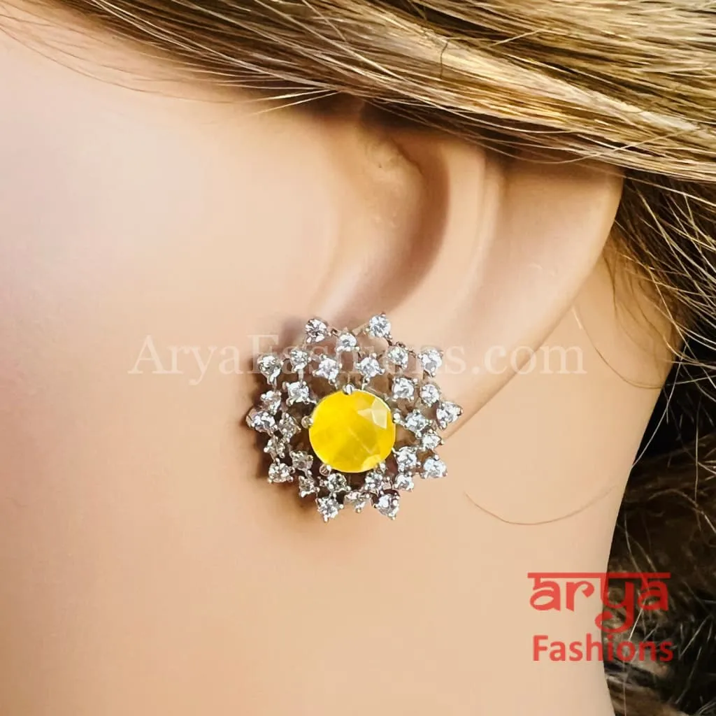 Silver CZ Studs with Monalisa Stones