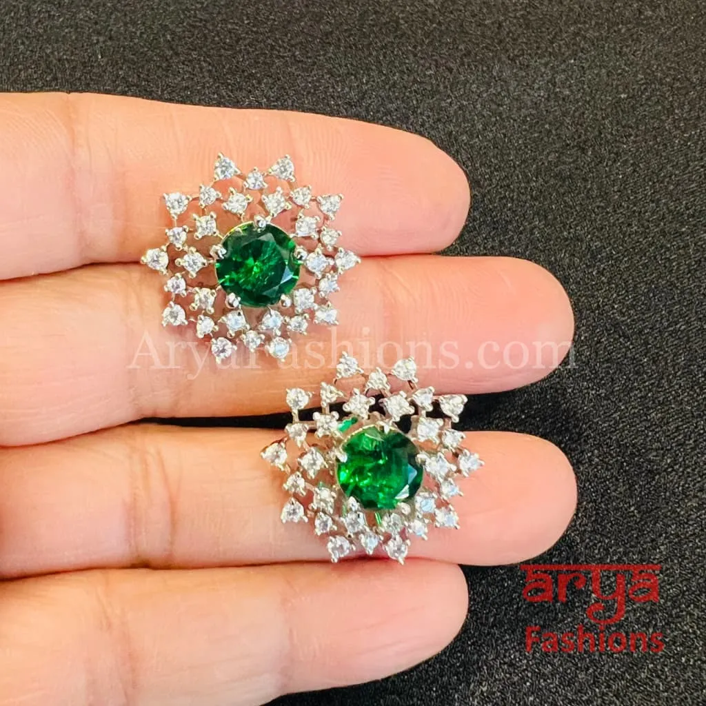 Silver CZ Studs with Monalisa Stones