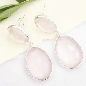 Simple Rose Quartz Statement Earrings