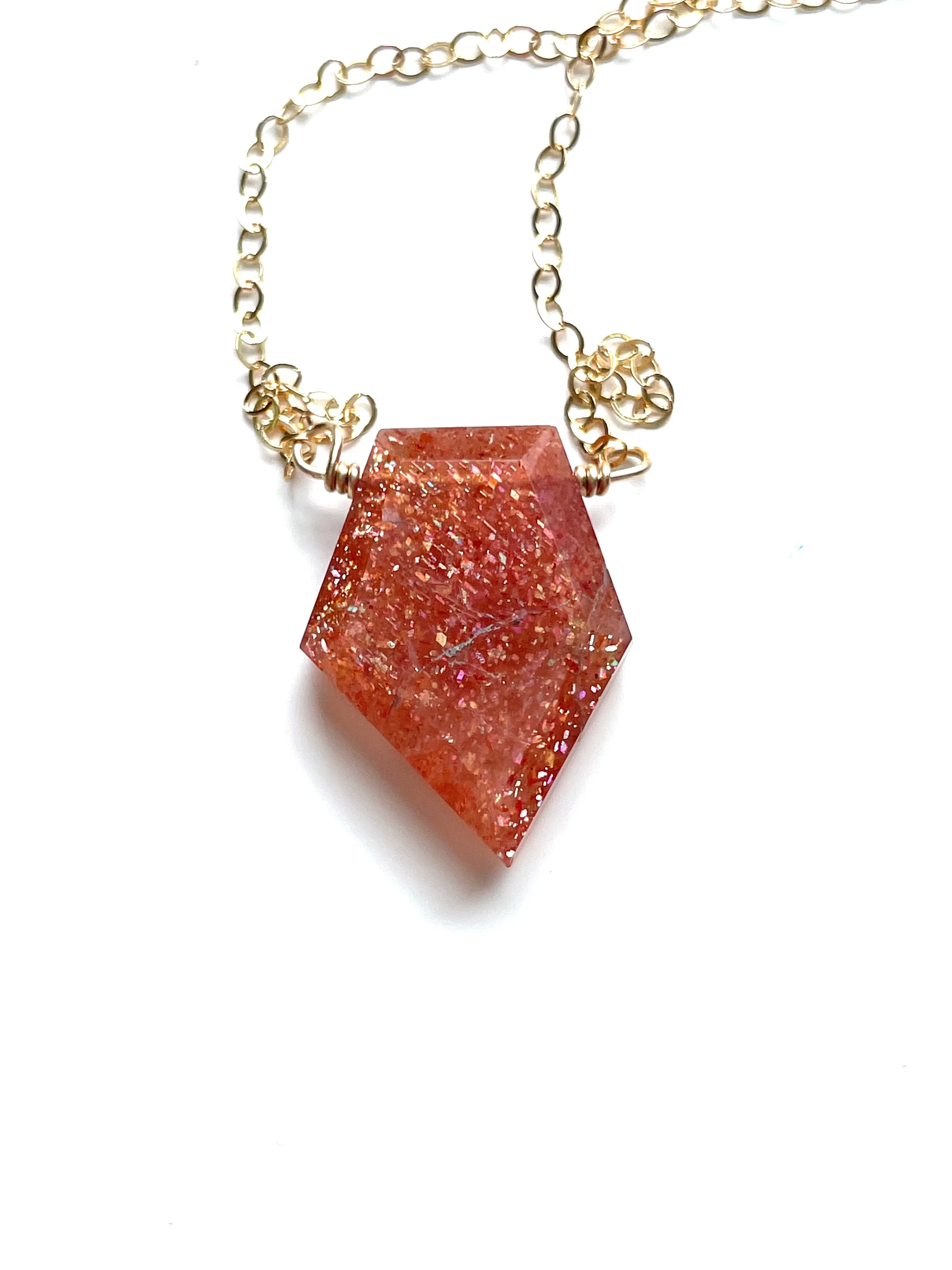 Small Sunstone Shield Necklace - Healing Crystal Jewelry