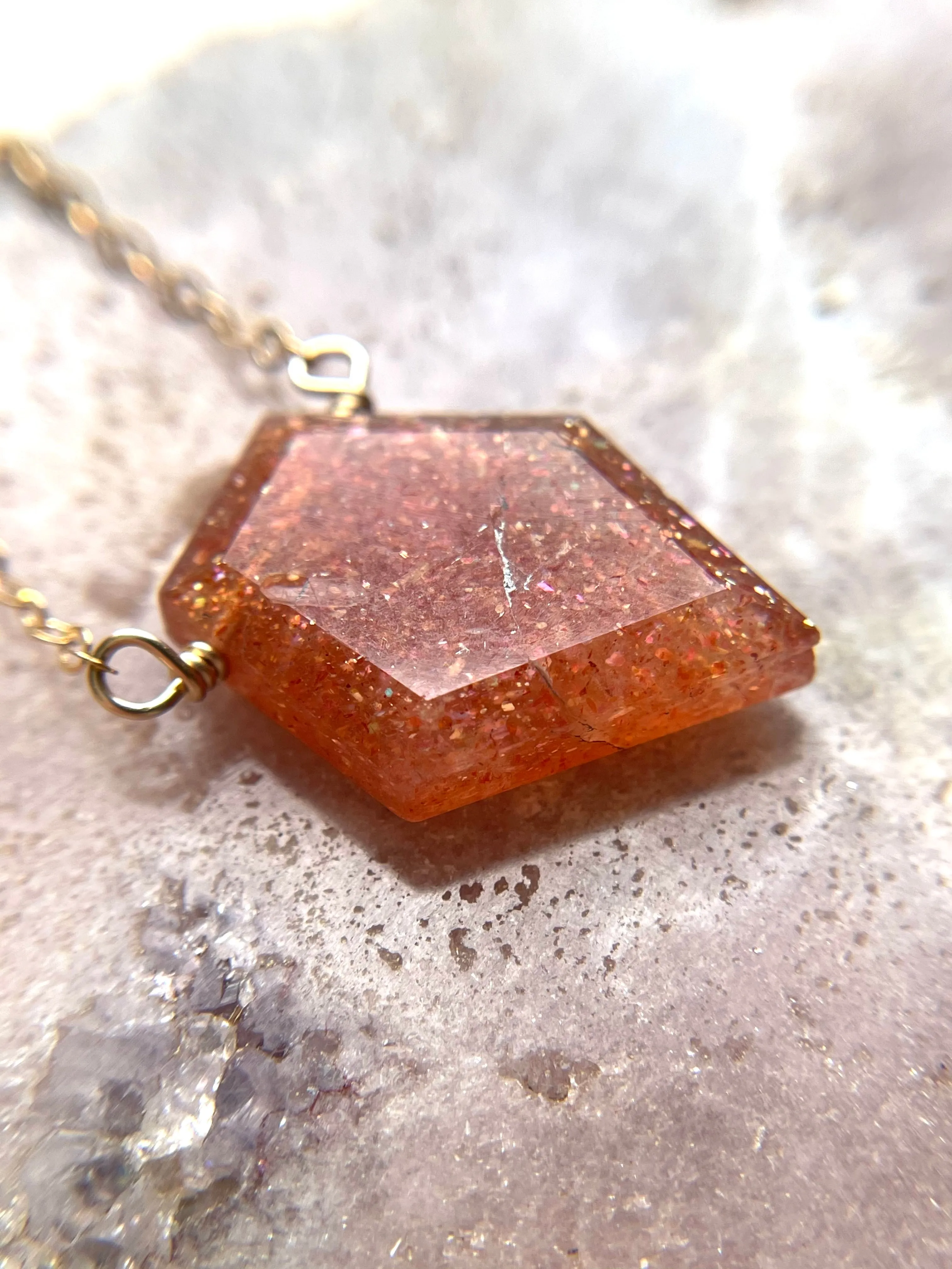 Small Sunstone Shield Necklace - Healing Crystal Jewelry