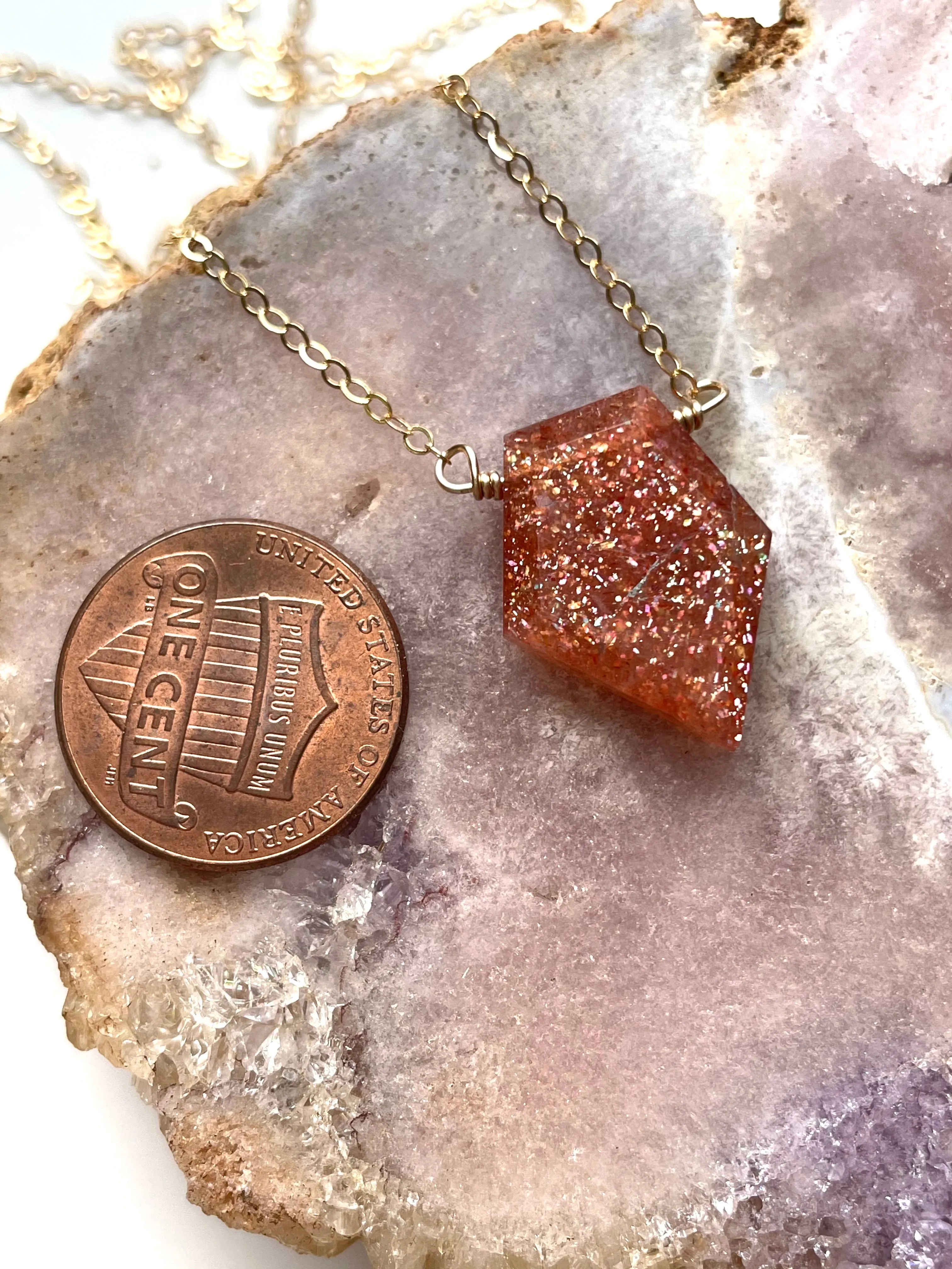 Small Sunstone Shield Necklace - Healing Crystal Jewelry