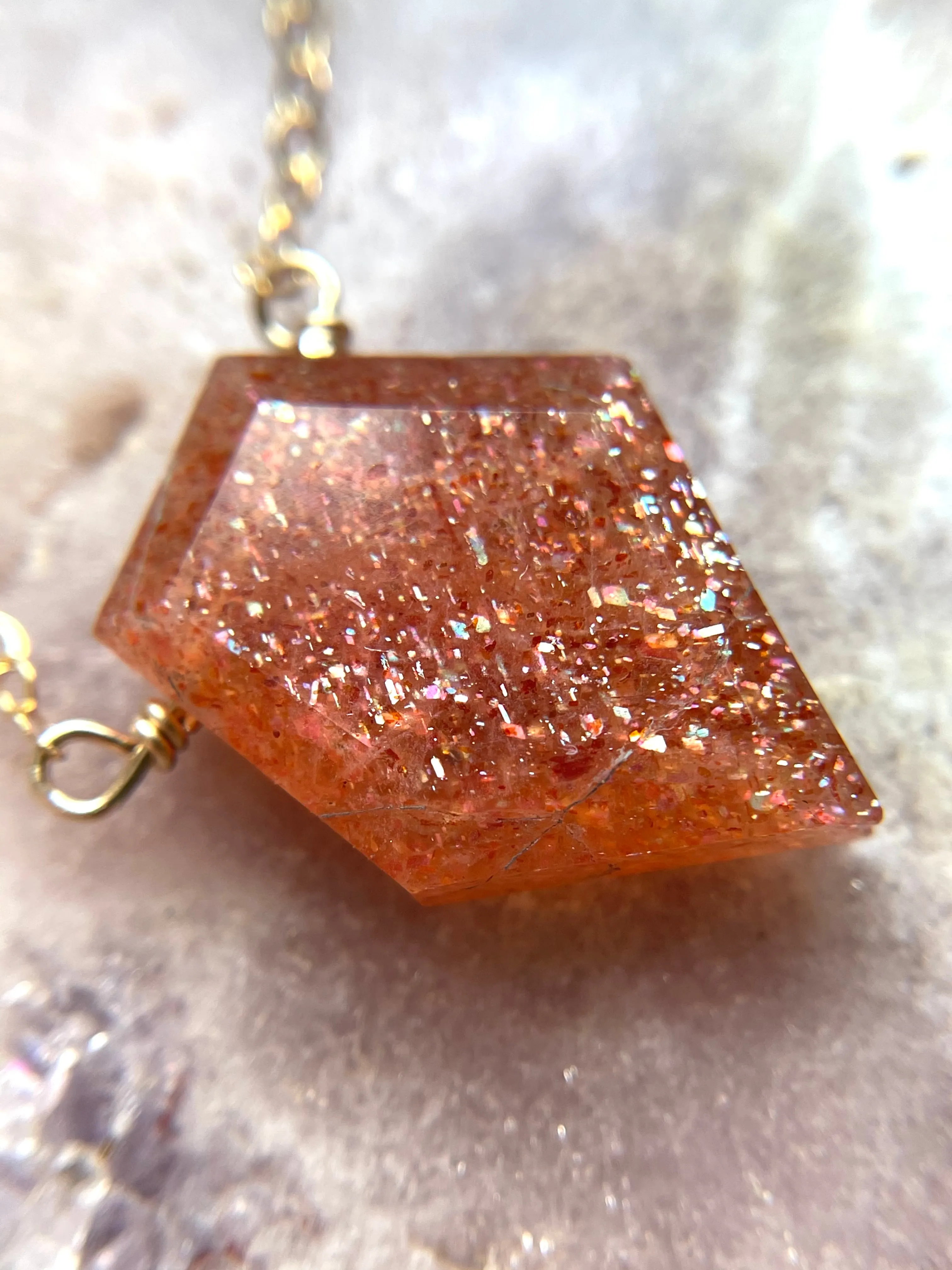 Small Sunstone Shield Necklace - Healing Crystal Jewelry