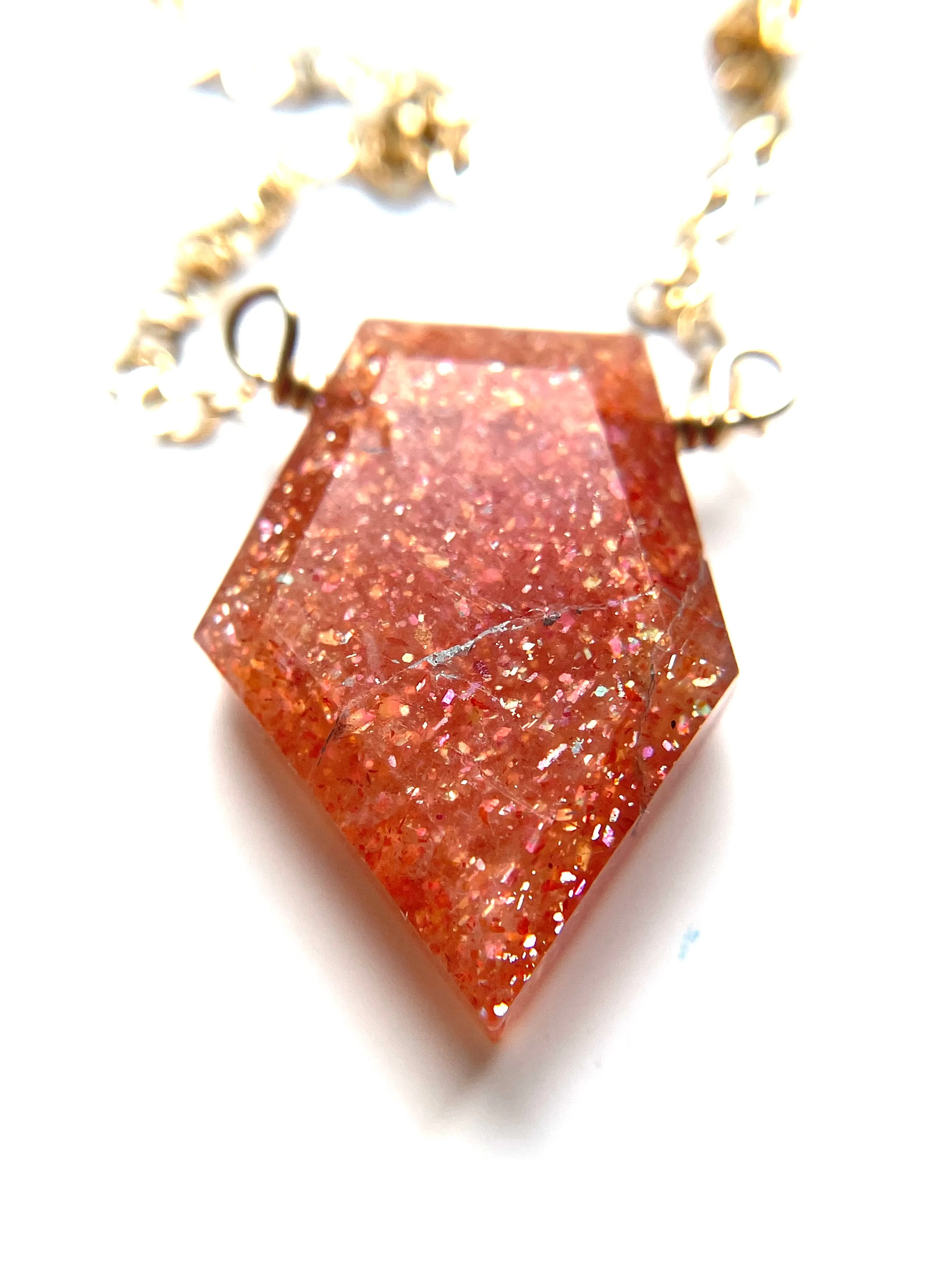 Small Sunstone Shield Necklace - Healing Crystal Jewelry