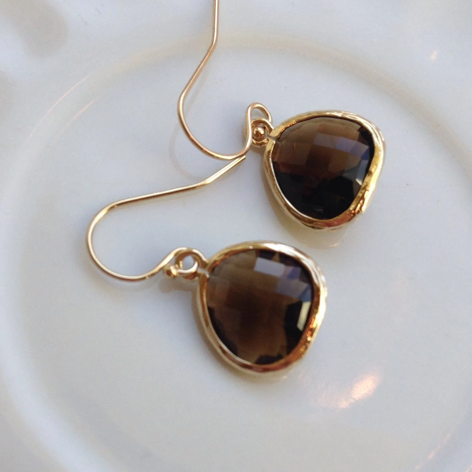 Smoky Brown Earrings Gold Plated - Bridesmaid Earrings - Wedding Earrings - Bridesmaid Jewelry