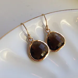 Smoky Brown Earrings Gold Plated - Bridesmaid Earrings - Wedding Earrings - Bridesmaid Jewelry