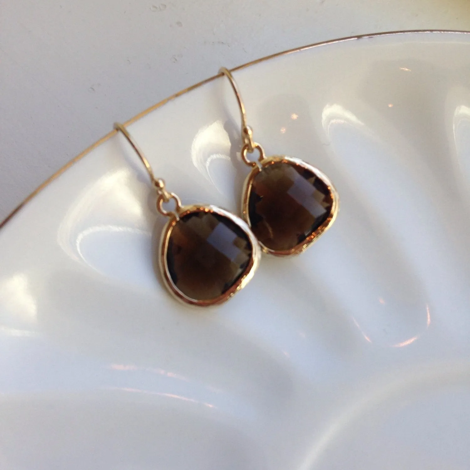 Smoky Brown Earrings Gold Plated - Bridesmaid Earrings - Wedding Earrings - Bridesmaid Jewelry