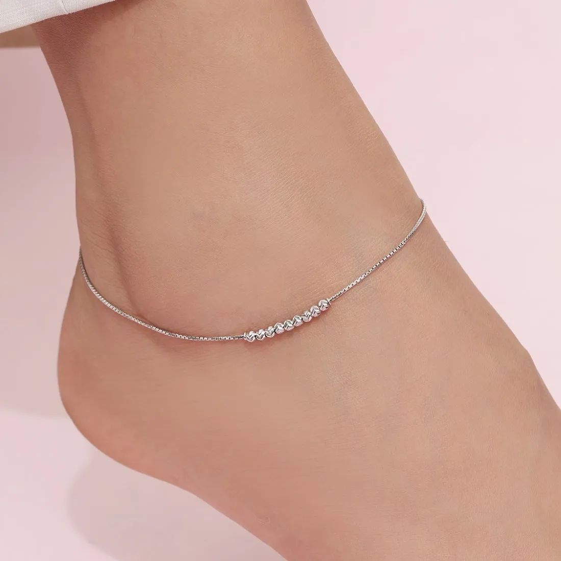 Sophisticated 925 Sterling Silver Rhodium Plated Box Chain Anklet