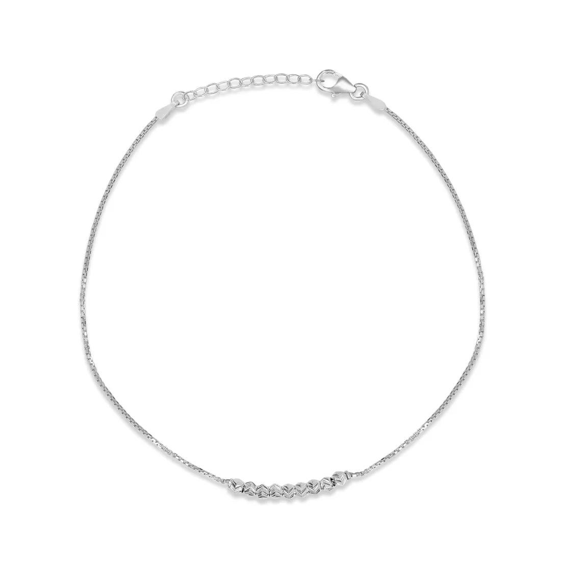 Sophisticated 925 Sterling Silver Rhodium Plated Box Chain Anklet