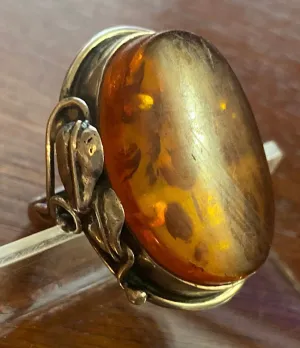 Sterling Silver 925 Baltic Amber Leaf Ring Sz 8.5