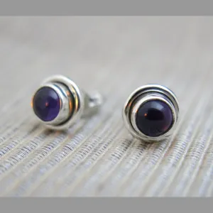 Sterling Silver and Amethyst Stud Earrings