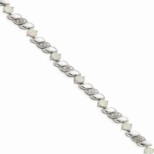 Sterling Silver Created Opal and Diamond Bracelet