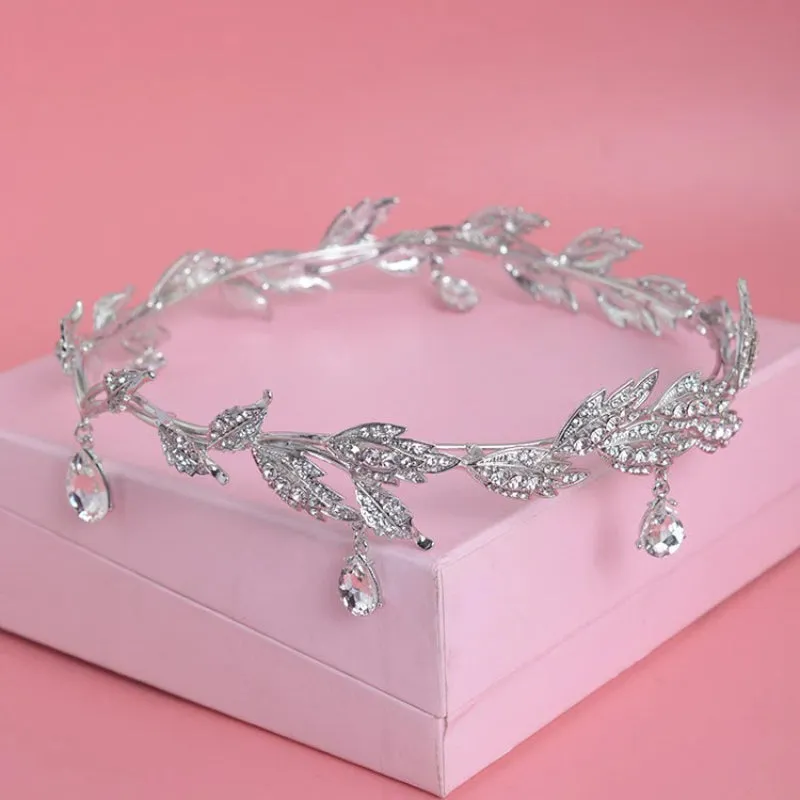 Stunning Rhinestone Adorned Waterdrop Leaf Tiara Crown