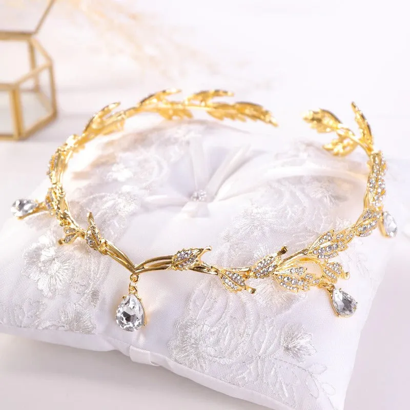 Stunning Rhinestone Adorned Waterdrop Leaf Tiara Crown