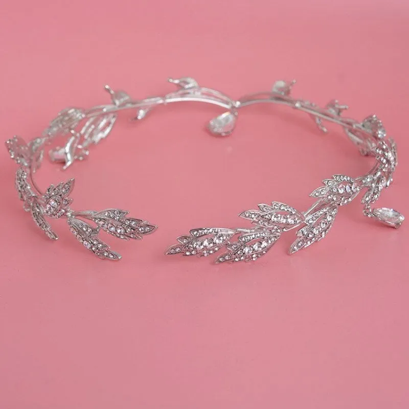 Stunning Rhinestone Adorned Waterdrop Leaf Tiara Crown