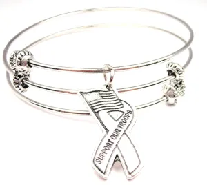 Support Our Troops Awareness Ribbon Triple Style Expandable Bangle Bracelet