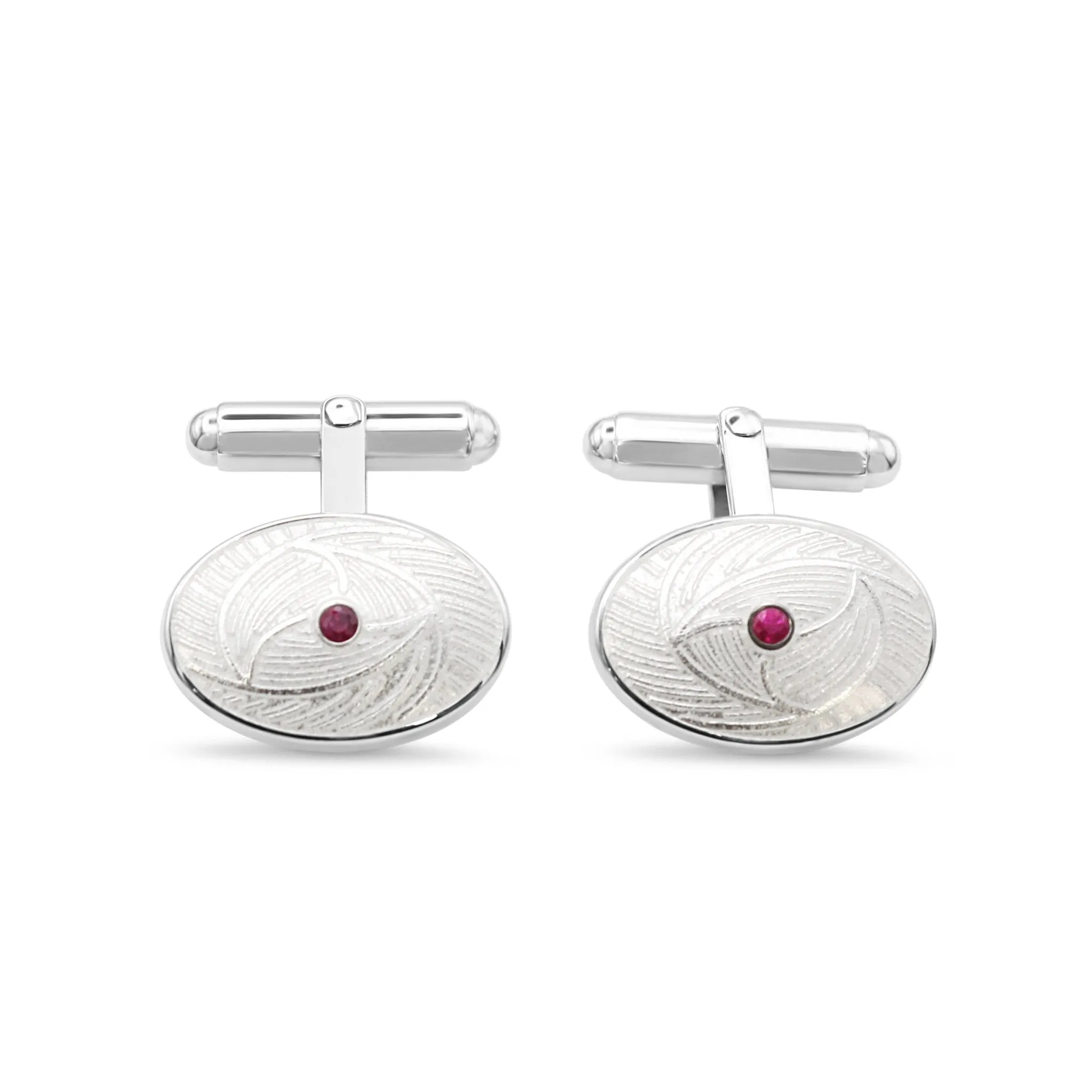 T-bar White Oval Ruby Cufflinks - Sterling Silver