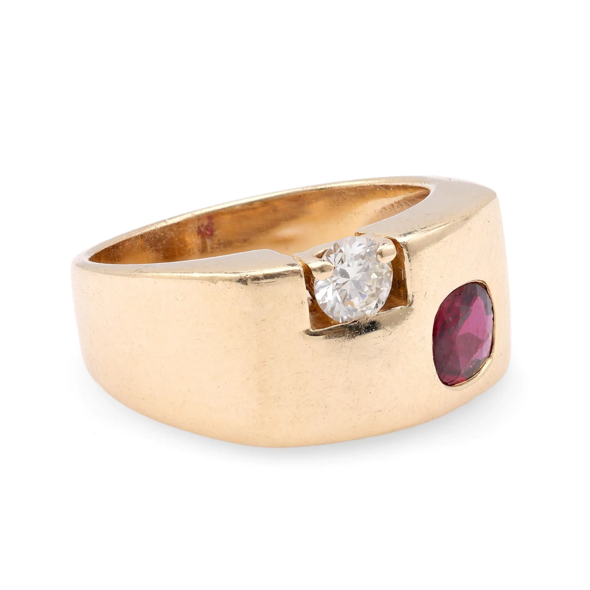 Vintage Ruby Diamond 14K Yellow Gold Bezel Ring