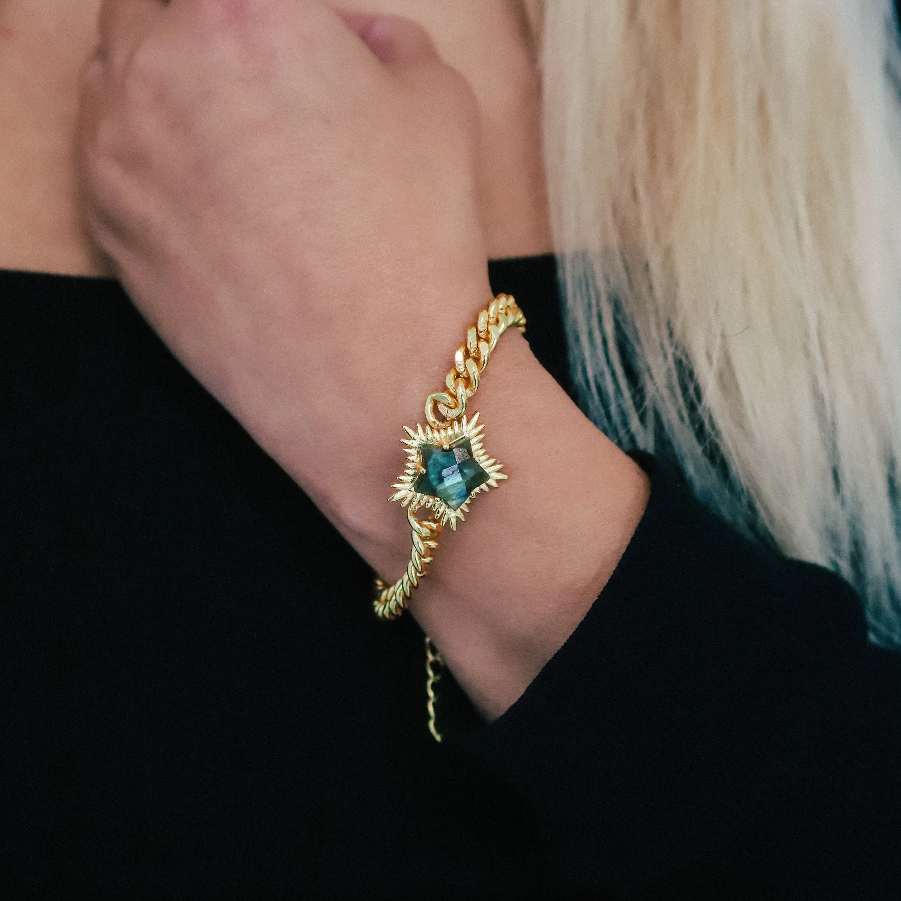 Willa Labradorite Spiky Star Bracelet | 18k Gold Plated