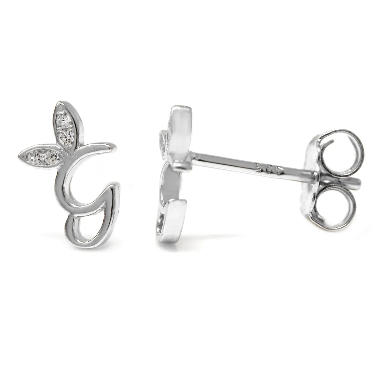 Winged Initial Earrings - Sterling Silver