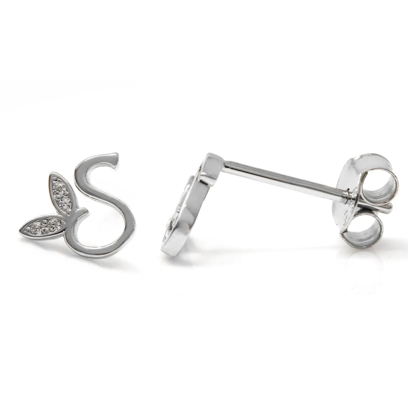 Winged Initial Earrings - Sterling Silver