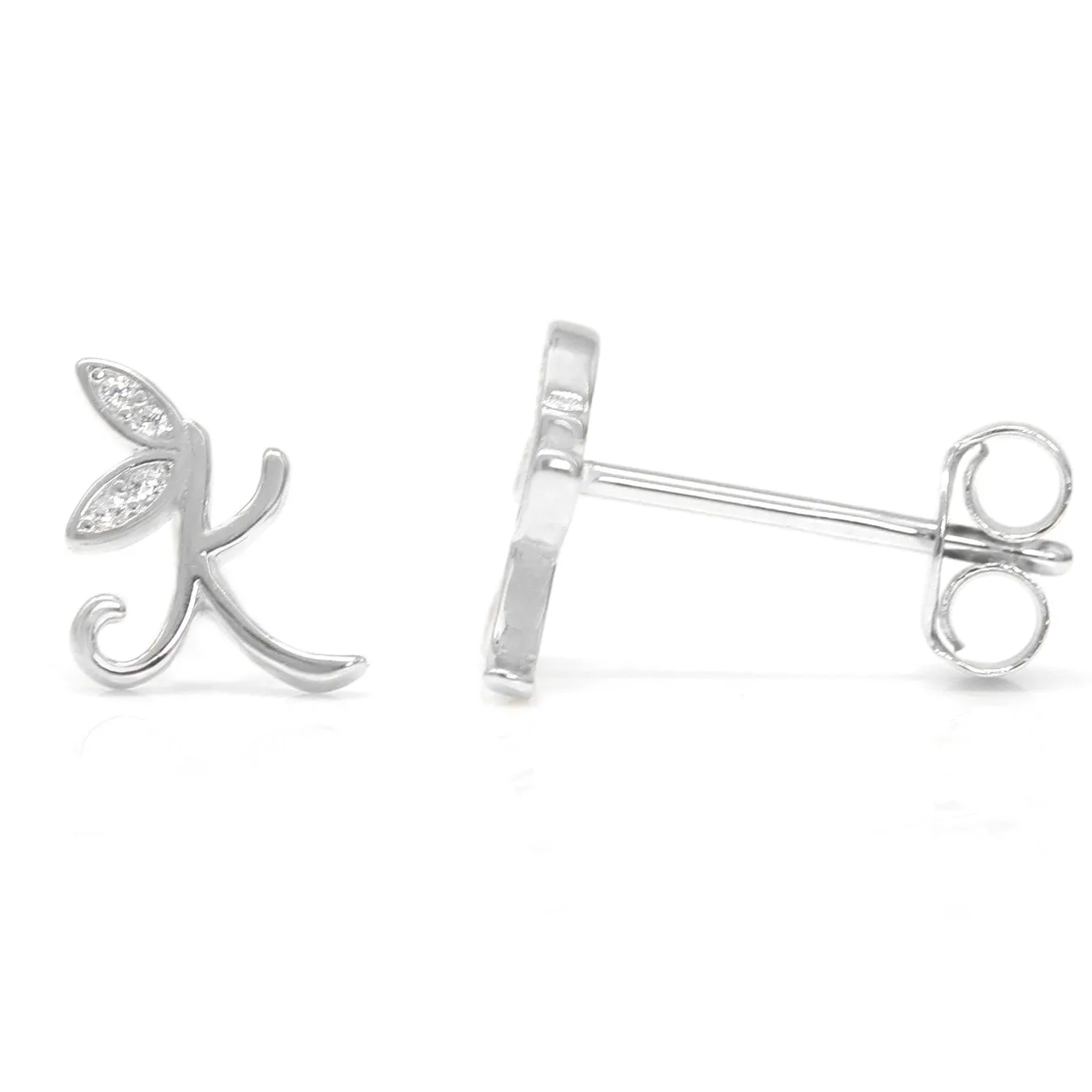 Winged Initial Earrings - Sterling Silver