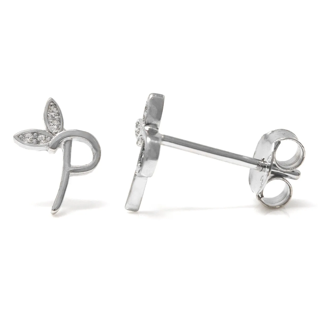 Winged Initial Earrings - Sterling Silver