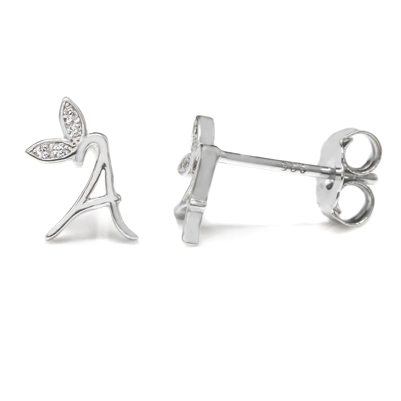 Winged Initial Earrings - Sterling Silver