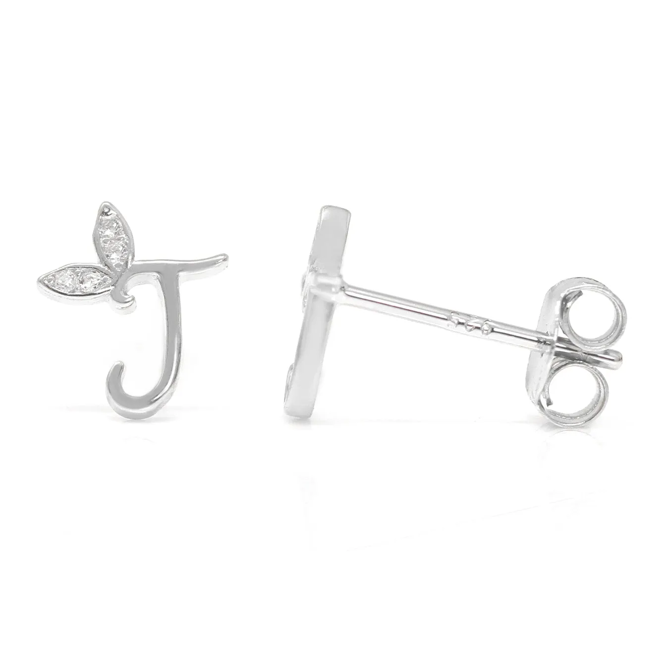 Winged Initial Earrings - Sterling Silver