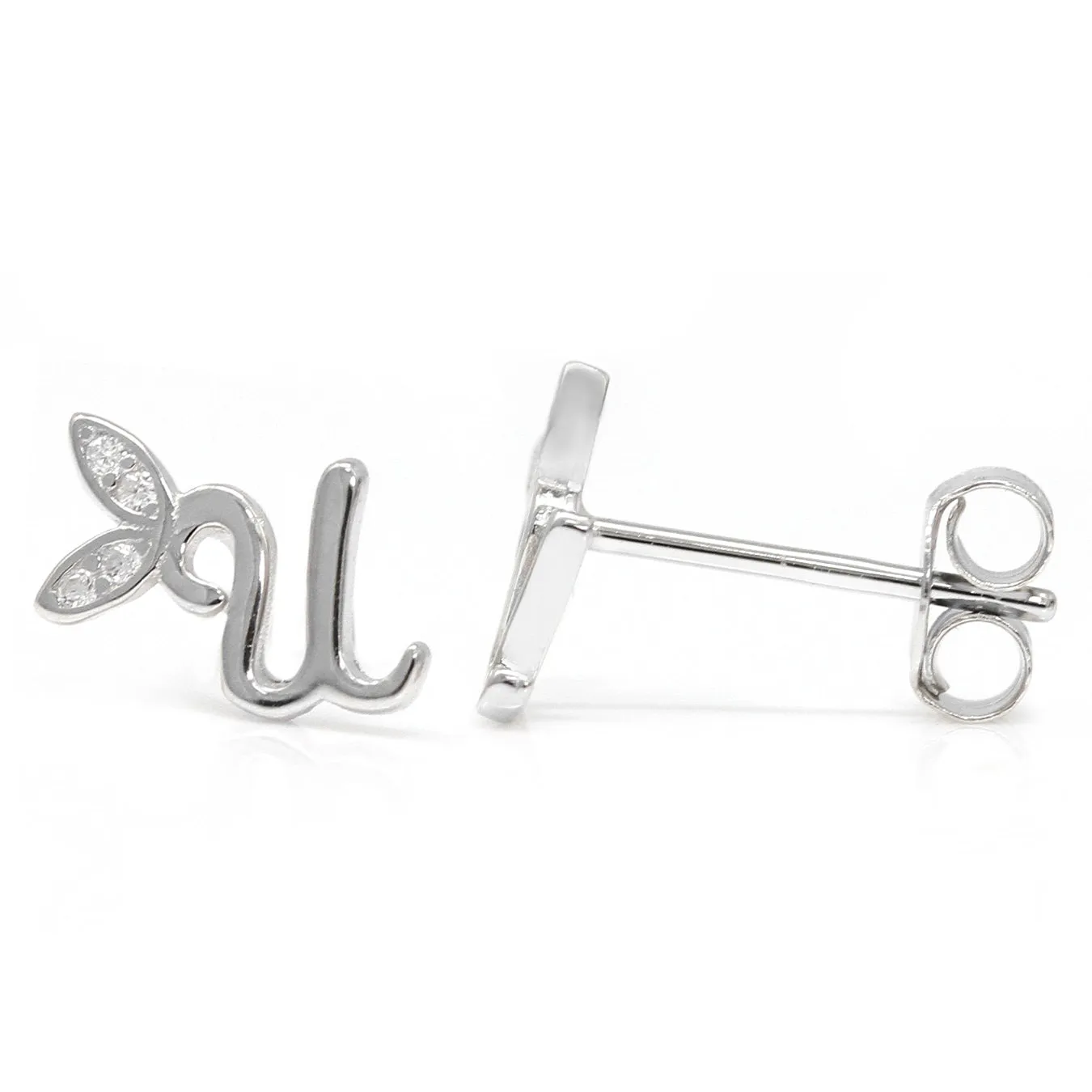 Winged Initial Earrings - Sterling Silver