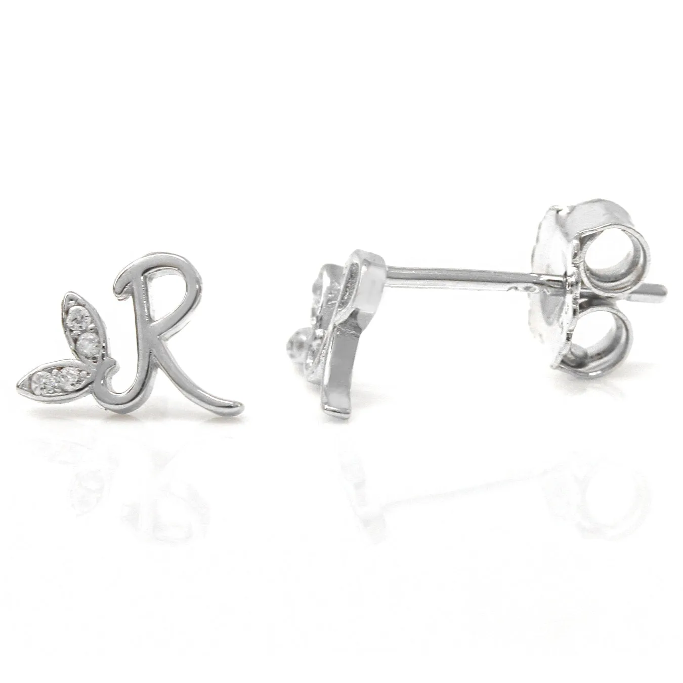 Winged Initial Earrings - Sterling Silver